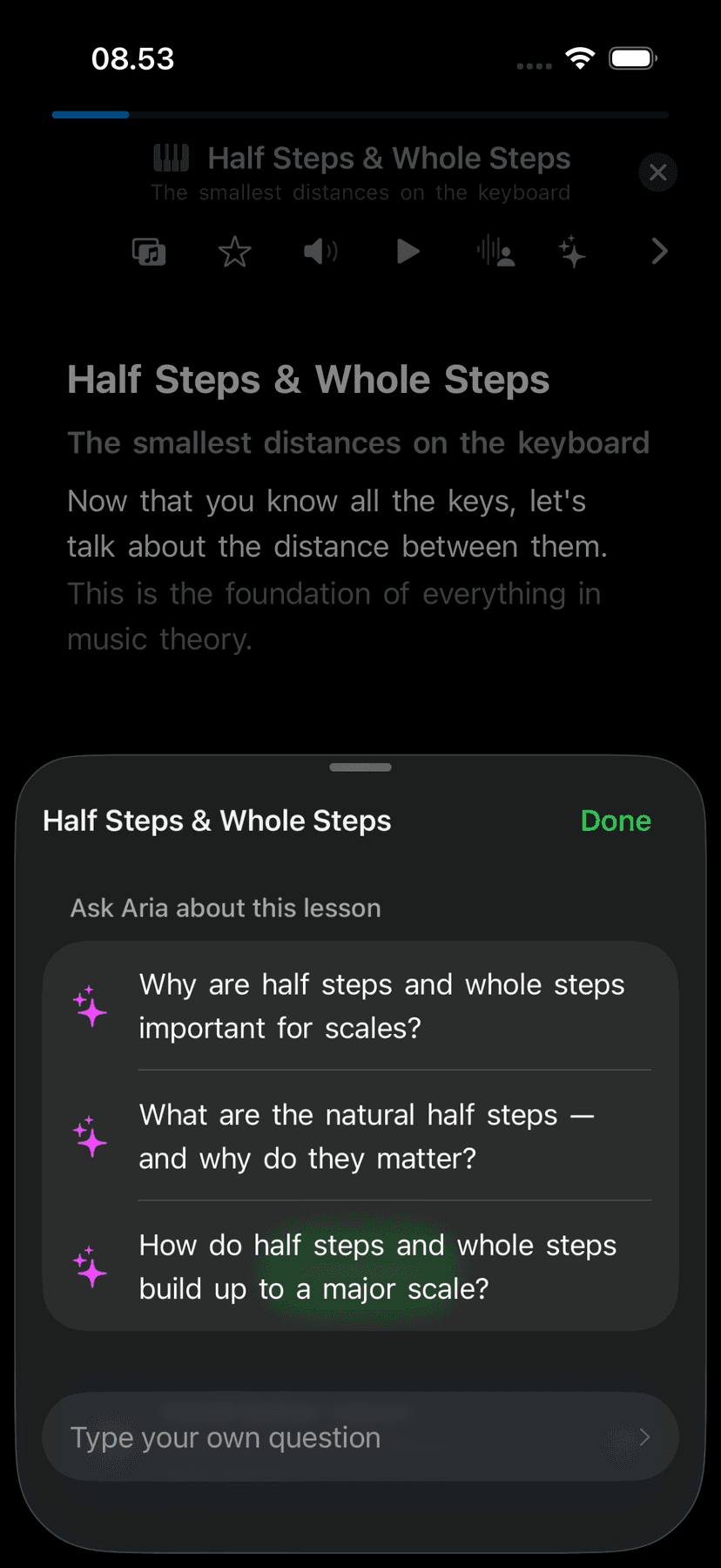 Aria answering a theory question