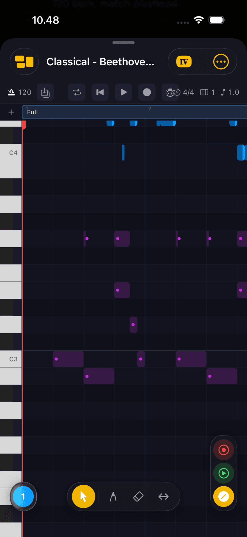 Compose mode interface in Tiny Instrument
