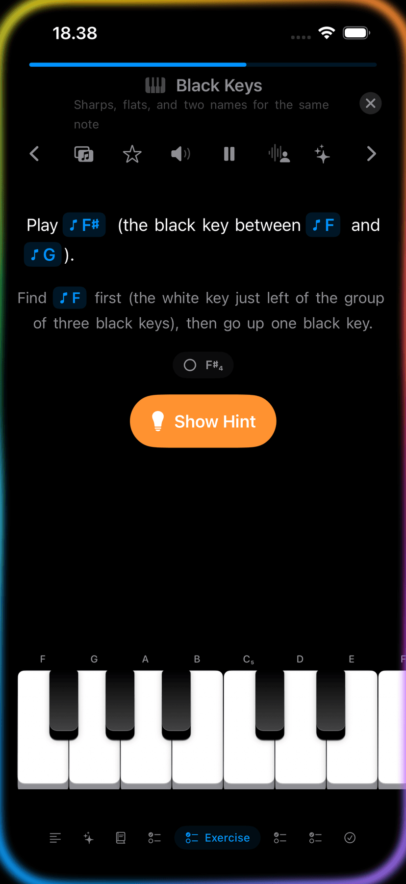 Guided lesson step with narration