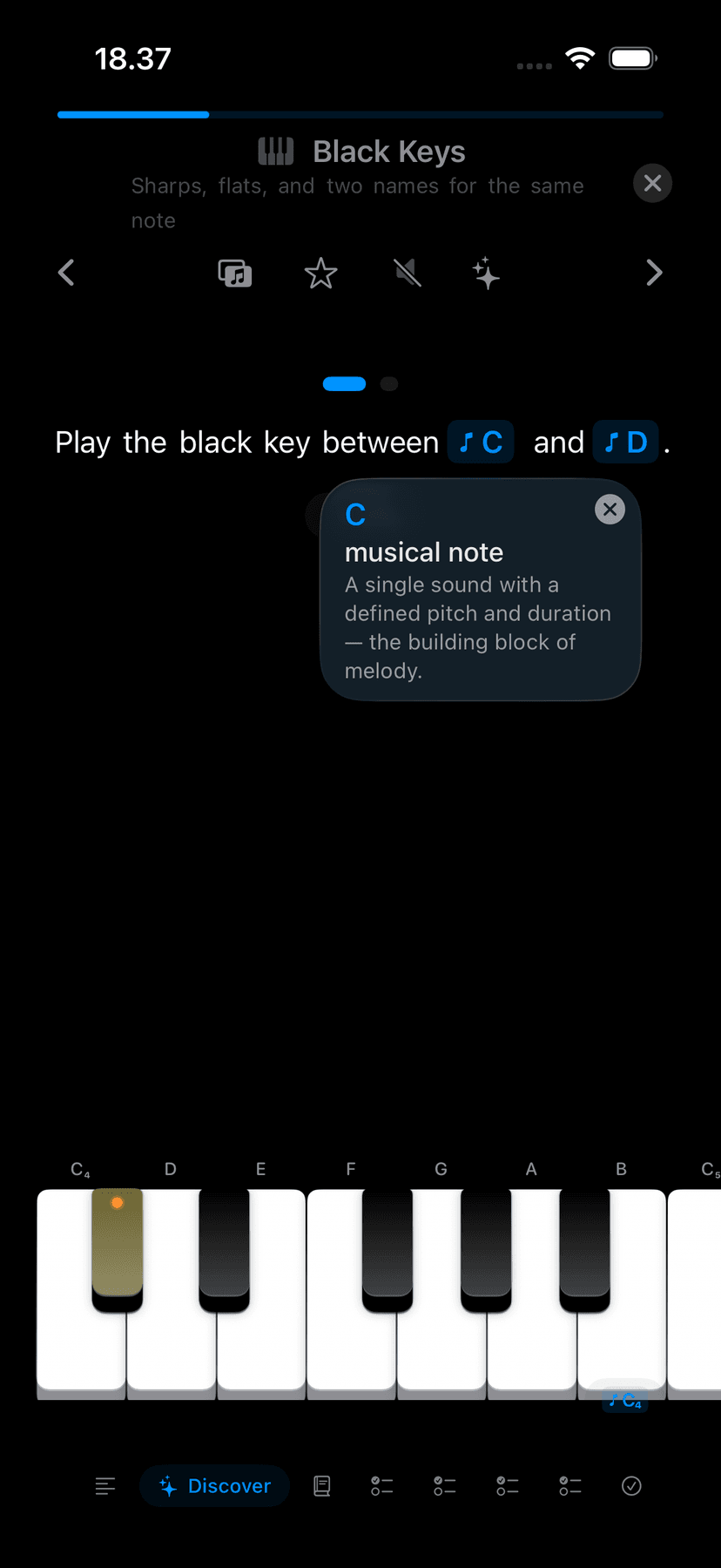 Interactive lesson step in Tiny Instrument
