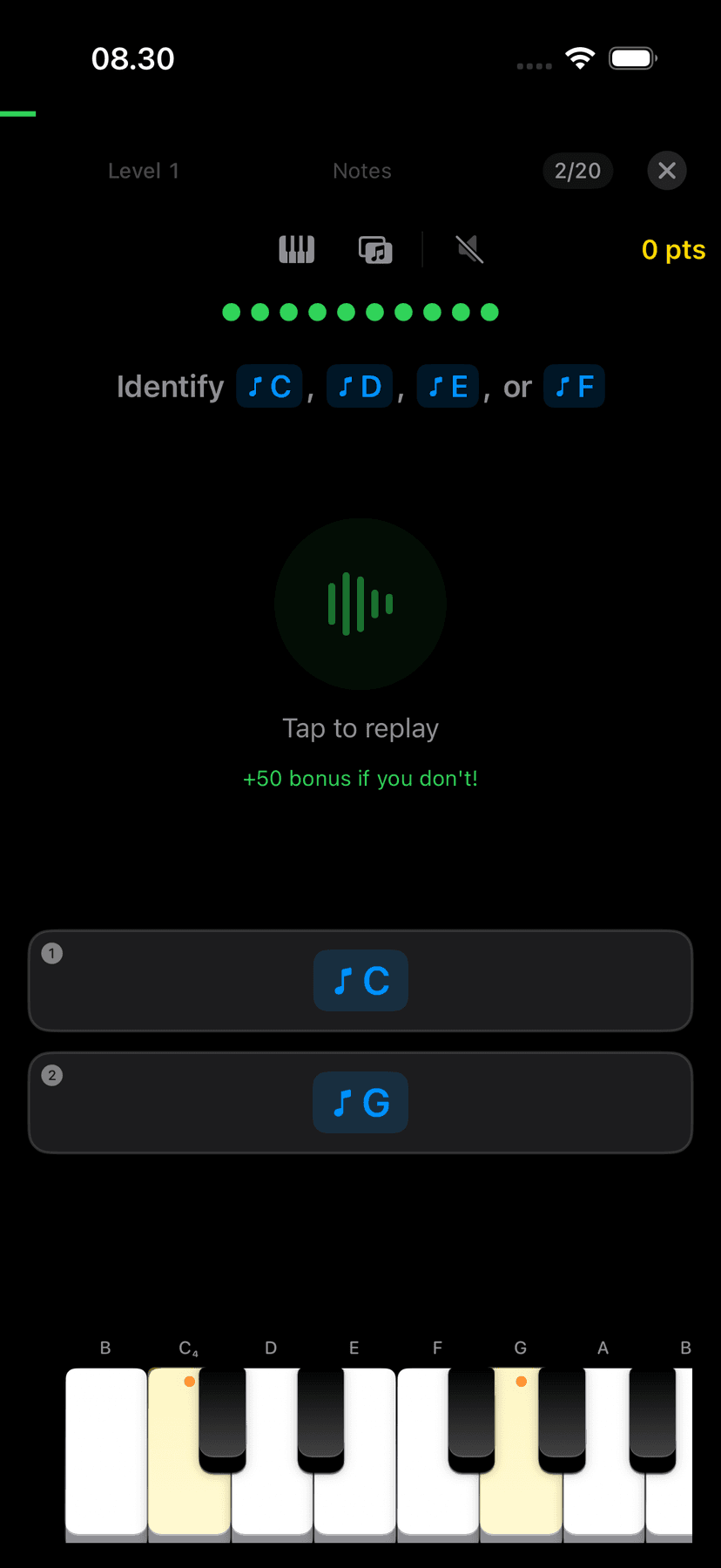 Listen mode play round in progress