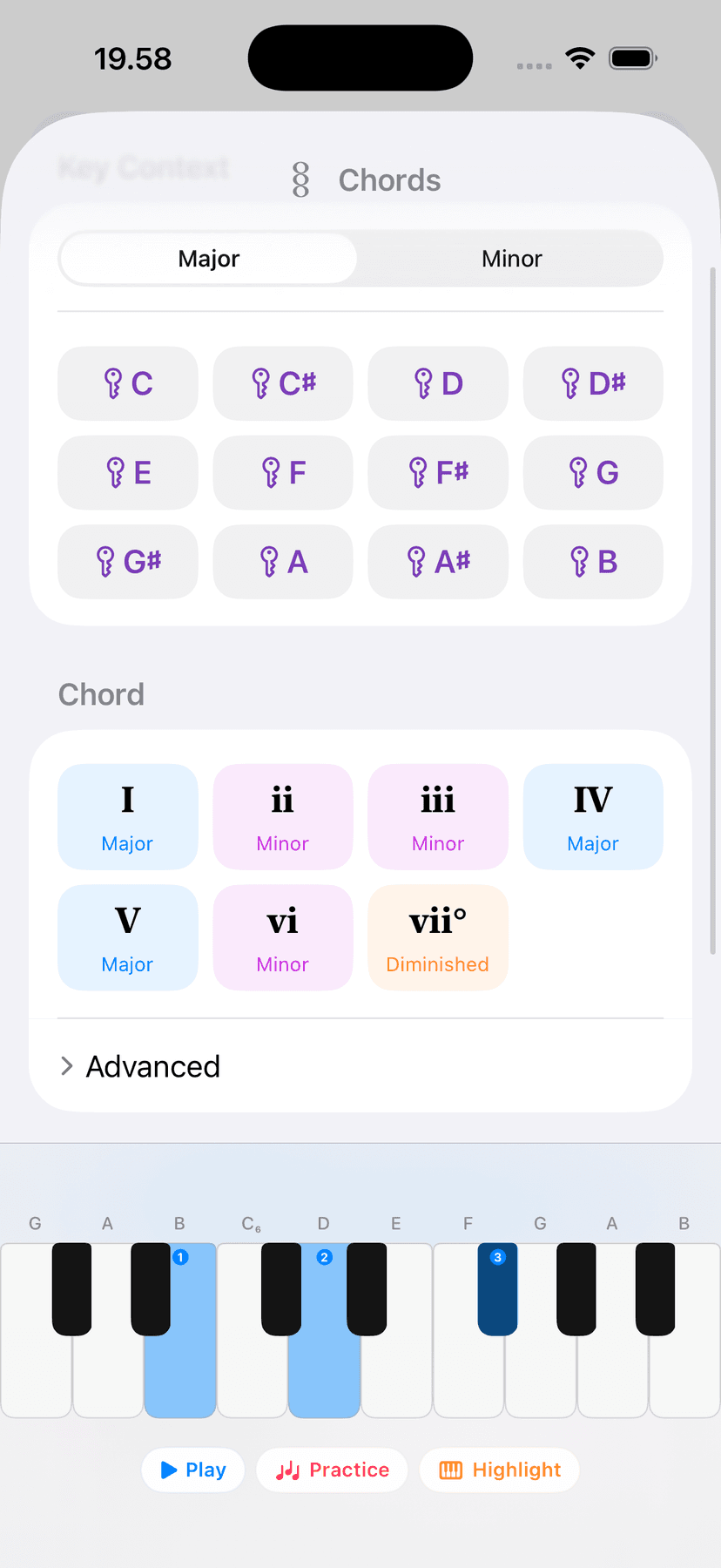 Chord explorer in Play mode