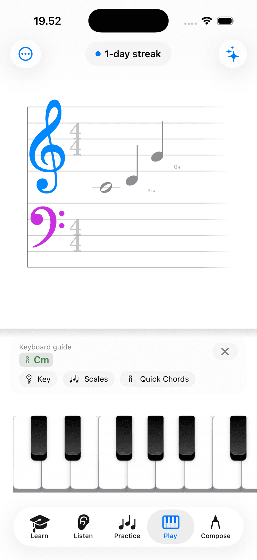 Staff notation and note labels in Play mode