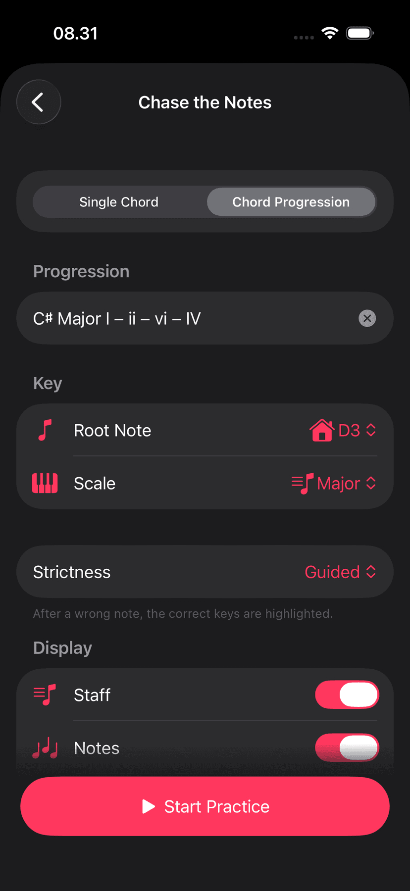 Chord progression with selection
