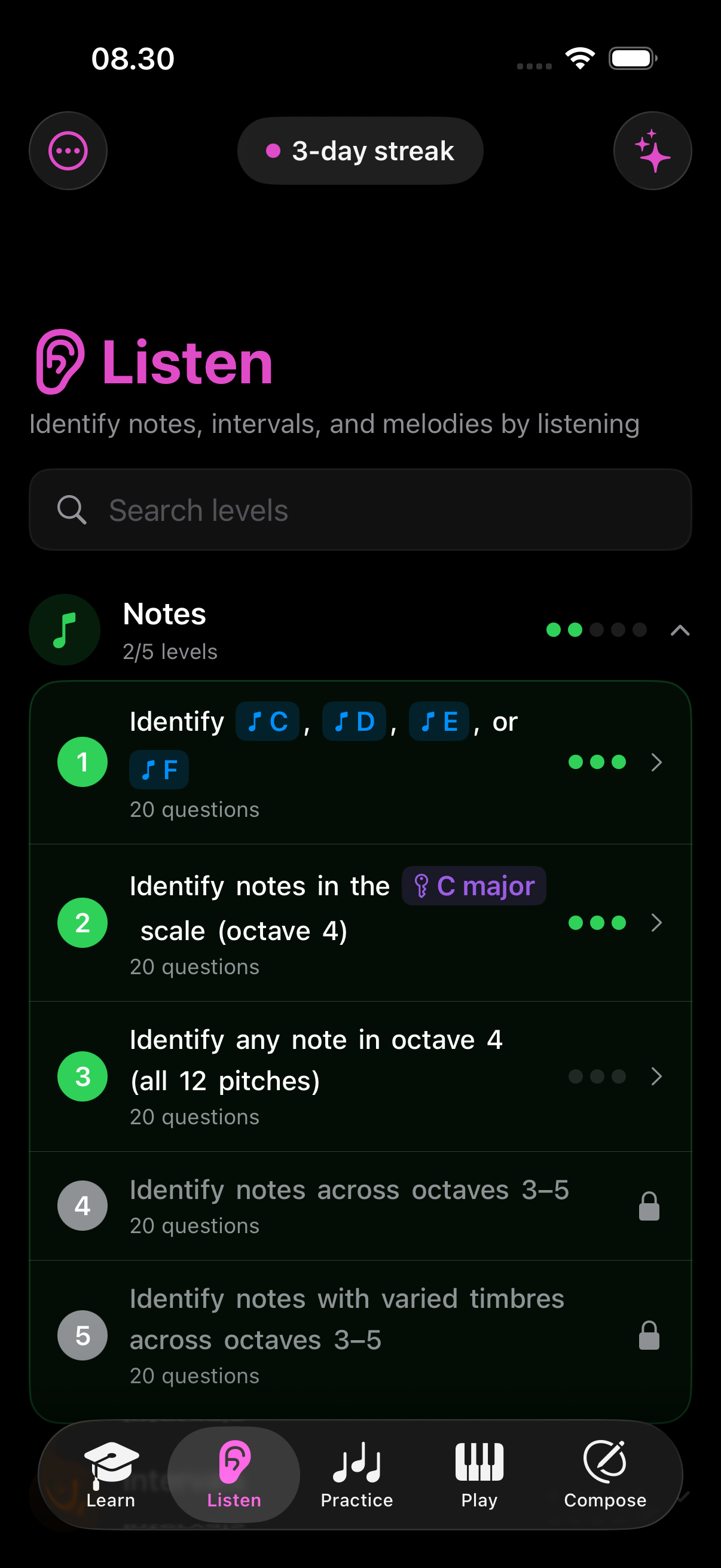 Tiny Instrument Listen categories